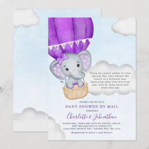 Invitation Baby shower Fille Par Mail Elephant Purple