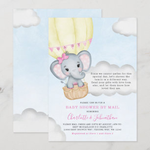 Invitation Baby shower Fille Par Mail Pink Elephant