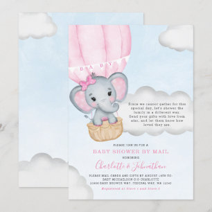 Invitation Baby shower Fille Par Mail Pink Elephant