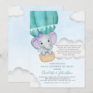 Invitation Baby shower Fille Par Mail Purple Elephant