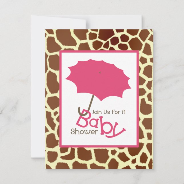 Invitation Baby shower fille - Parapluie rose et Girafe Impri (Devant)