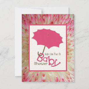 Invitation Baby shower fille - Parapluie rose et pétales de f
