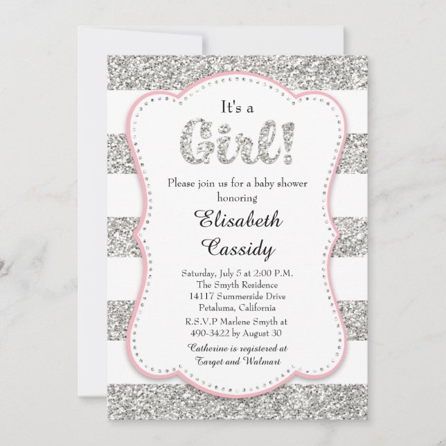 Invitation Baby shower fille Parties scintillant r (Devant)