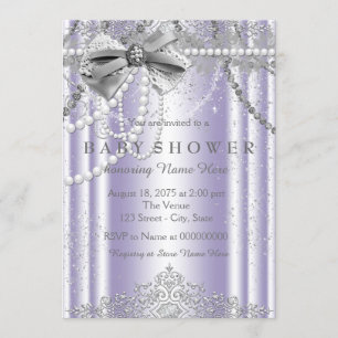 Invitation Baby shower fille perle violet et gris