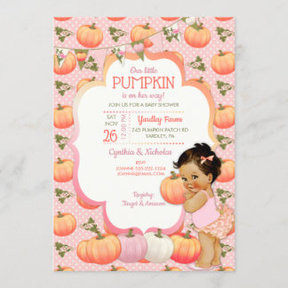 Invitation Baby Shower Fille Petite Citrouille Brunette Moyen