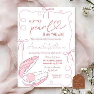 Invitation Baby Shower Fille Petite Perle Océan Ruban Rose