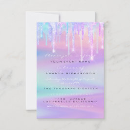 Invitation Baby shower fille pieds goutte Holographe Unicorn 