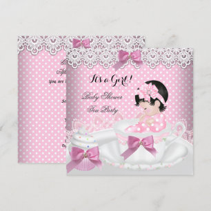 Invitation Baby shower Fille Pink Baby Teacup Cupcake 2