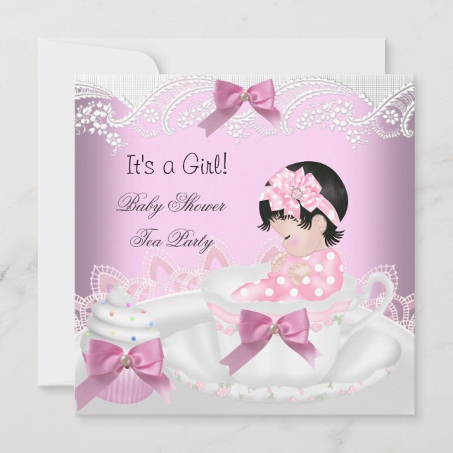 Invitation Baby shower Fille Pink Baby Teacup Cupcake 2 (Devant)