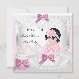 Invitation Baby shower Fille Pink Baby Teacup Cupcake 35