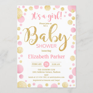 Invitation Baby shower fille - Pots d'or rose