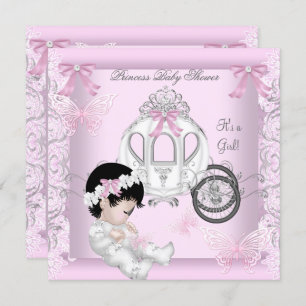 Invitation Baby shower fille Princesse Carriage Papillon