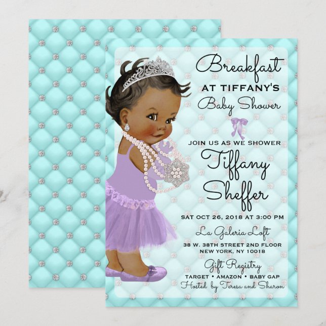 Invitation Baby shower fille princesse Diamonds Pearls (Devant / Derrière)