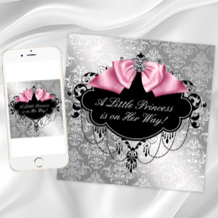 Invitation Baby Shower Fille Princesse Rose Noir