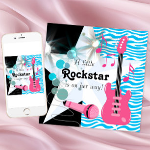 Invitation Baby Shower Fille Rockstar Zèbre Bleu Turquoise