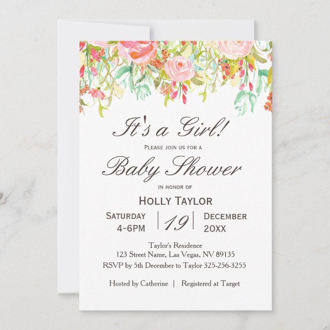 Invitation Baby shower Fille Rose (Devant)