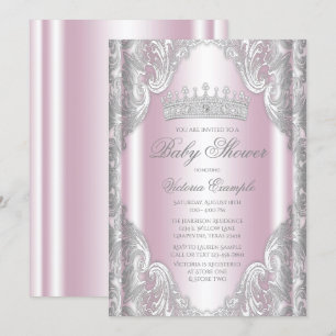Invitation Baby Shower Fille Rose Argent Gris Fantaisie
