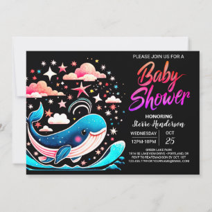 Invitation Baby shower fille rose baleine Waves
