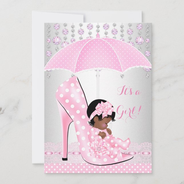 Invitation Baby shower fille rose bébé Chaussure Diamant A3 (Devant)