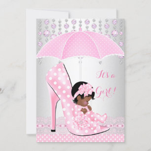 Invitation Baby shower fille rose bébé Chaussure Diamant A3