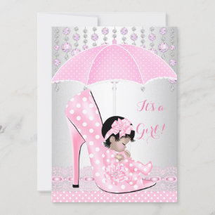 Invitation Baby shower fille rose bébé Chaussure Diamant A4