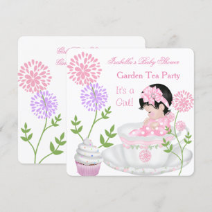 Invitation Baby shower Fille Rose Bébé Jardin Tea Party