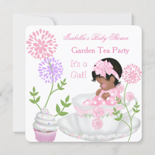 Invitation Baby shower Fille Rose Bébé Jardin Tea Party 2