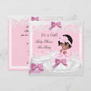 Invitation Baby Shower Fille Rose Bébé Tasse à Thé Cupcake AA