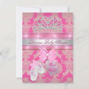 Invitation Baby shower fille rose blanc princesse Tiara Booti