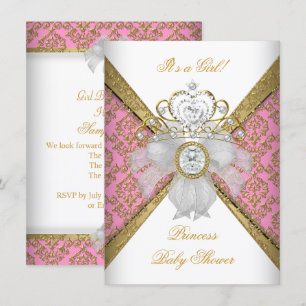 Invitation Baby shower fille rose blanche princesse Damas