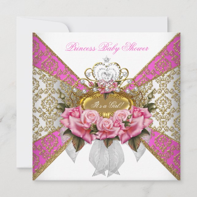 Invitation Baby shower fille rose blanche Princesse Damas Ros (Devant)
