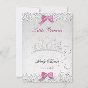 Invitation Baby shower fille rose blanche princesse Damask 2