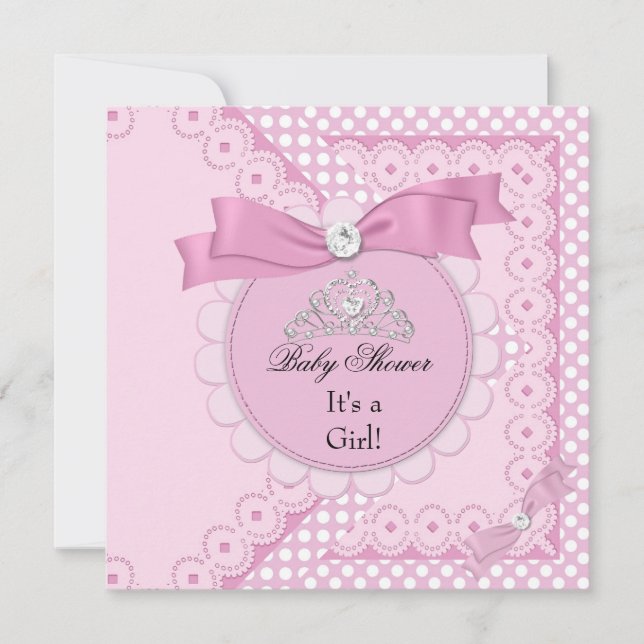 Invitation Baby shower fille rose blanche princesse Tiara (Devant)