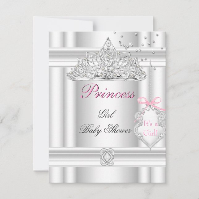 Invitation Baby shower fille rose blanche princesse Tiara (Devant)