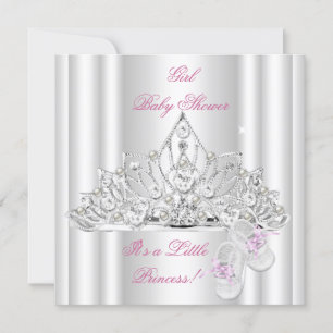Invitation Baby shower fille rose blanche princesse Tiara