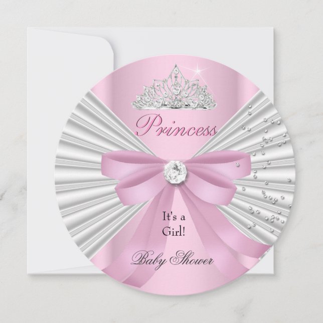 Invitation Baby shower fille rose blanche princesse Tiara ab (Devant)