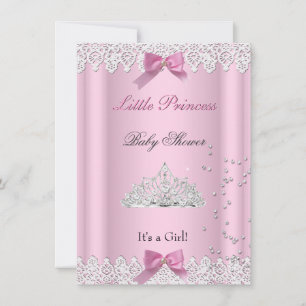 Invitation Baby shower fille rose blanche princesse Tiara den