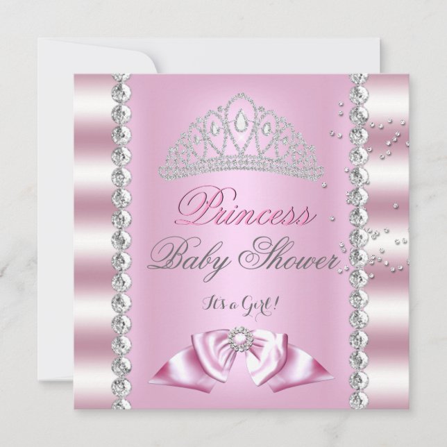Invitation Baby shower fille rose blanche princesse Tiara Gem (Devant)