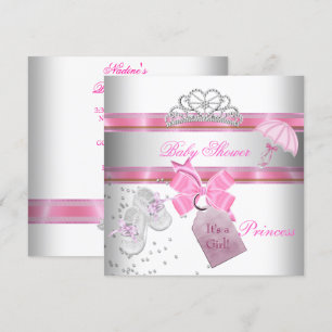 Invitation Baby shower fille rose blanche Princesse Tiara Mag