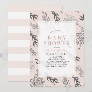 Invitation Baby Shower Fille Rose Clair Motif Corail