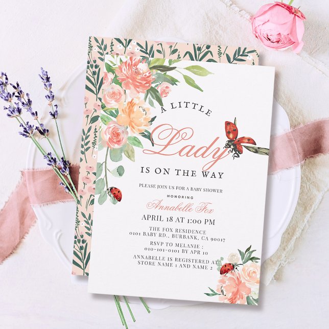 Invitation Baby shower fille Rose de la petite dame Ladybug (Créateur téléchargé)
