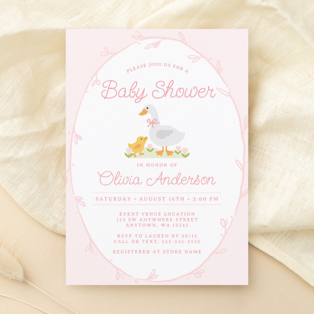 Invitation Baby shower fille rose de mignonne oie (Créateur téléchargé)