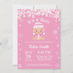 Invitation Baby shower Fille Rose d'hiver