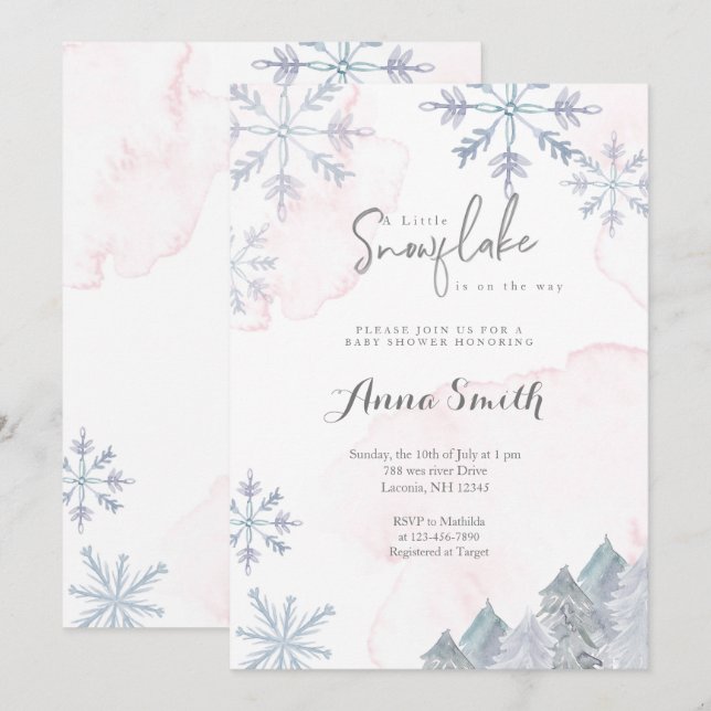 Invitation Baby shower fille rose d'hiver (Devant / Derrière)
