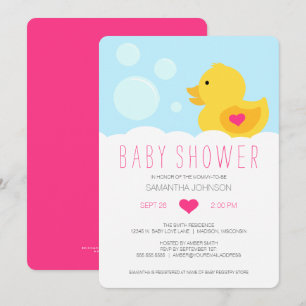 Invitation Baby shower fille rose en caoutchouc