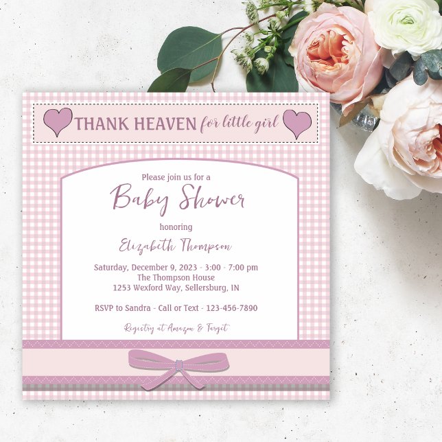 Invitation Baby shower fille rose En vichy mignonne (Créateur téléchargé)