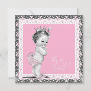 Invitation Baby Shower Fille Rose et Gris