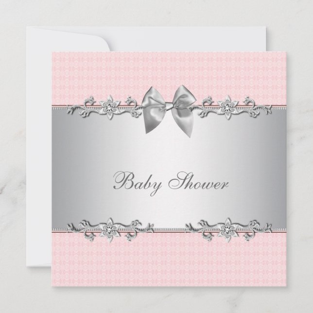 Invitation Baby Shower Fille Rose et Grise (Devant)