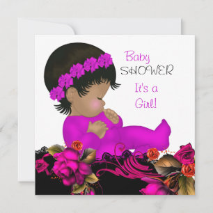 Invitation Baby Shower Fille Rose Fleurs Rose Violet 3b