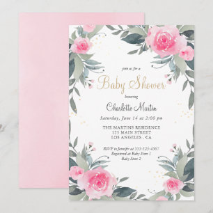 Invitation Baby shower Fille Rose Floral